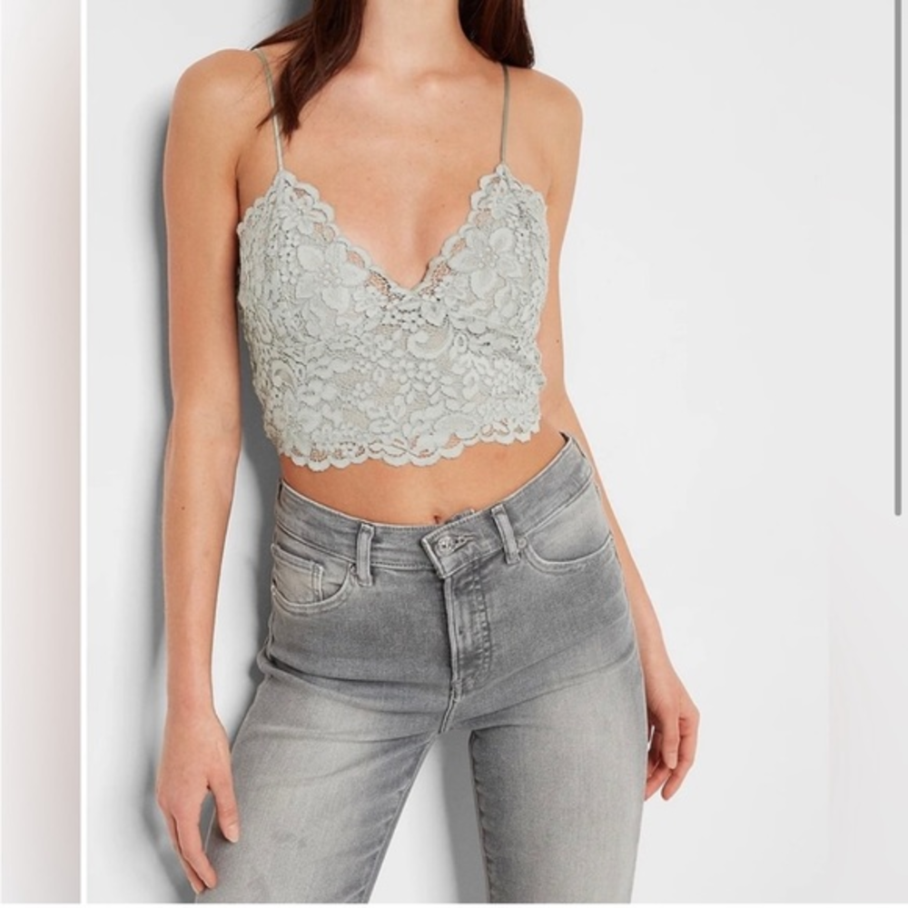 NWT Express sage green spaghetti strap lace bralette‎ size medium